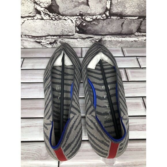 Rothy’s The Point Retired Grey Zebra Fabric Stripe Flats Women Sz 9.5M US/41EU - Picture 7 of 16